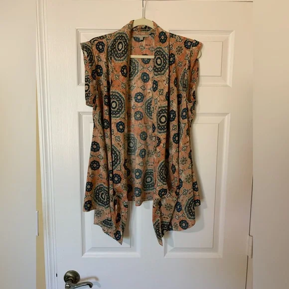 Joan Vass Abstract‎ Patterned Draped Neckline Blouse Large Chic Artsy Feminine - Picture 4 of 9